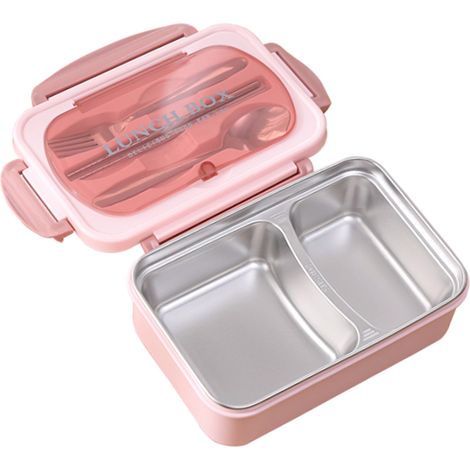 Boîte à déjeuner Portable en acier inoxydable 304, récipients alimentaires divisés étanches avec cuillère et baguettes (1/5)