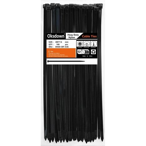 Kabelbinder 400mm x 7,6mm, 100 Stück, Schwarz, UV-Beständig, 55kg Zugfestigkeit (1/5)