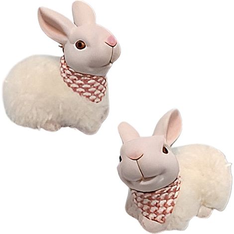 Set 2 conigli di pasqua seduti con pelliccia bianca e bandana decorazioni addobbi pasquali arredo casa negozio (1/4)