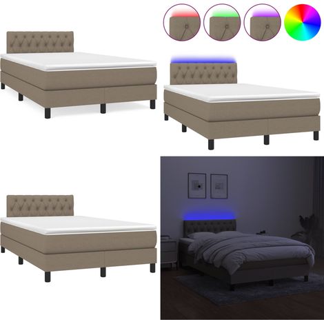 Sommier à lattes de lit matelas et LED taupe 120x190 cm tissu - Sommier Tapissier - Lit Avec Led - Matelas À Ressorts Ensachés - Tête De Lit Ajustable - Éclairage LED - Home & Living (1/5)
