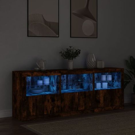 Buffet Bas de Cuisine en Chêne Fumé avec Éclairage LED, Meuble Rangement Moderne 181,5 x 37 x 67 cm (1/5)
