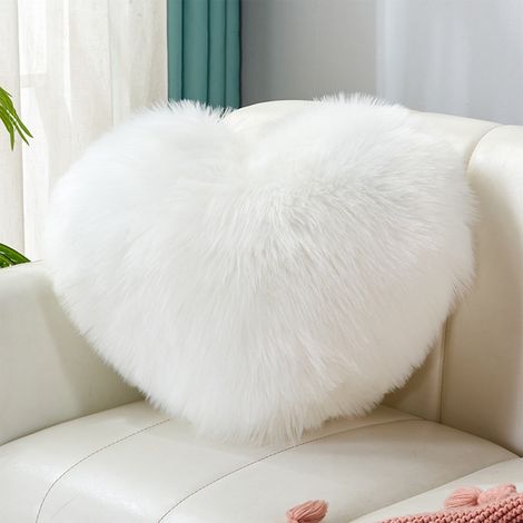 Coussin Coeur Peluche - 35 x 45 cm - Blanc - Pour Canapé Chambre Bureau Fête - 1 Pièce (1/5)