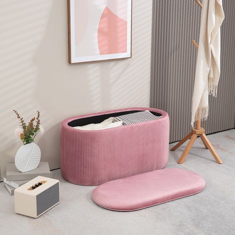 Panca imbottita con contenitore, design retrò, effetto velluto, 81 cm x 40 cm x 41 cm, rosa antico (1/5)