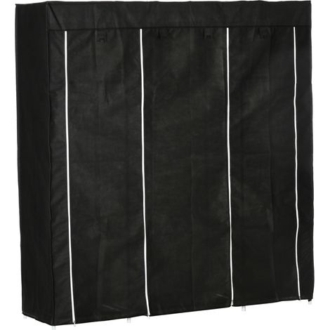 Armario de tela con cremallera, 1 barra para colgar, 10 estantes, 150 x 43 x 162,5 cm (1/5)