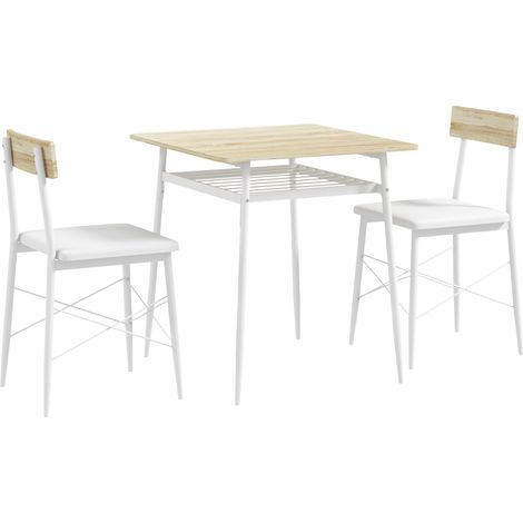 Ensemble table cuisine et 2 chaises encastrables, structure acier, blanc chêne (1/5)