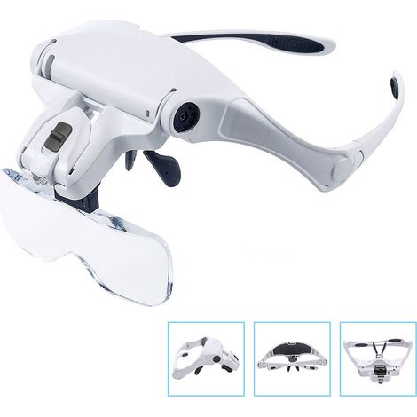 Loupe frontale mains libres avec éclairage LED et 5 lentilles interchangeables (grossissements : 1x, 1,5x, 2x, 2,5x et 3,5x). (1/5)