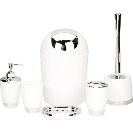 Accessoire Salle De Bain - Ensemble 6 Pièces Distributeur Savon Brosse WC Porte-Brosse - Design Moderne - Pour Maison Et Hôtel