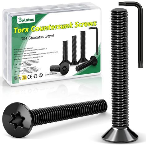 Lot de 20 vis à tête fraisée M6 x 40 mm, en acier inoxydable  304, avec clé Torx et boîte conformes à la norme ISO 14581, pour machines et appareils, installations extérieures, meubles, bois (1/5)