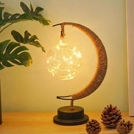 Nachtlampe aus Schmiedeeisen, dekorative LED-Beleuchtung, ideal für Weihnachten, Partys, Hochzeiten, Schlafzimmer usw., USB-Anschluss, 28 x 15 x 15 cm (rund, warmes Licht)