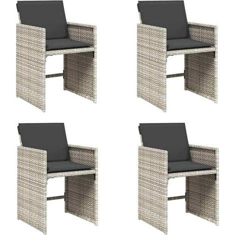 Ensemble de 4 Chaises de Jardin en Rotin Synthétique Gris Clair avec Coussins (1/5)