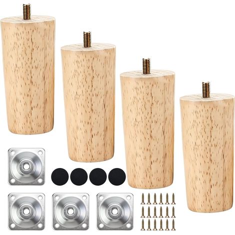 4 pièces Pied de Meuble Bois 10 cm, Pieds de Canapé Antidérapant, Pied pour Meuble avec Plaques de Montage et Vis, Pieds de Table Couleur Bois, pour Canapés, Armoires, Tables Basses (1/5)