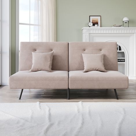 SONNI Schlafsofa mit Doppel-Falt-Design, Eisenbeine, Passend für Viele Dekorationsstile, Verstellbarer Rückenlehne und 2 Kissen, Khaki (1/5)
