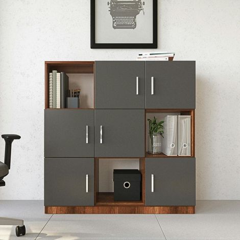 Bibliothèque design damier 6 rangements gris rétro chic MARFA (1/5)