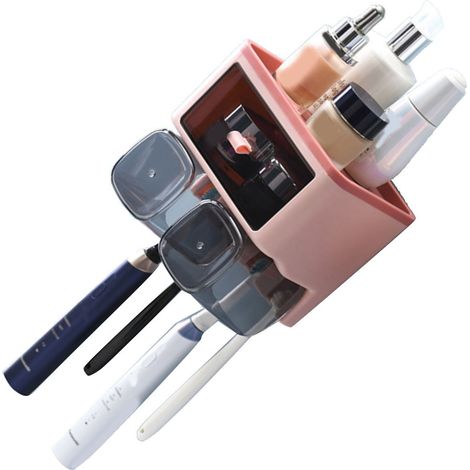 Étagère murale pour brosses à dents, sans perçage, porte-gobelets pour bain de bouche, rose, 2 gobelets (1/5)