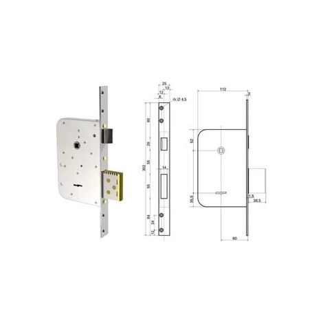 SERRATURA INFILARE C/SCROCCO D.MAPPA REVERSIBILE 5000 chiave mm.72 (500001) CR