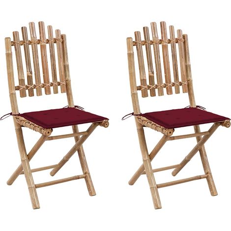 Chaises pliables de jardin lot de 2 avec coussins Bambou (1/5)
