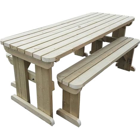 6ft (180cm) Picnic table and bench set natural (light-green) finish, Yews rounded corners (1/5)