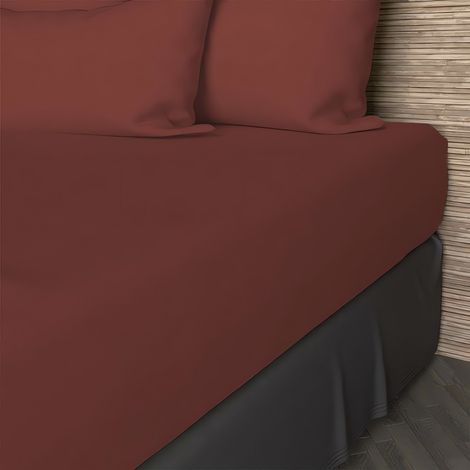Drap housse en coton 57 fils 140x200 cm UNI brique, par Soleil d'ocre
