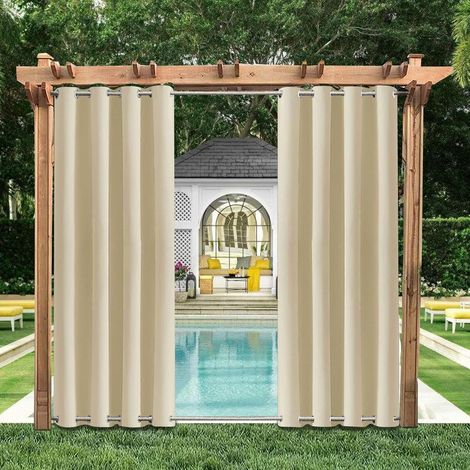 5296in Beige,Rideaux d'extérieur imperméable Anneaux Bas et Haut Opaque Protection Anti-UV avec œillets Protection Solaire Rideaux d'extérieur pour Jardin Cour Balcon (1/5)