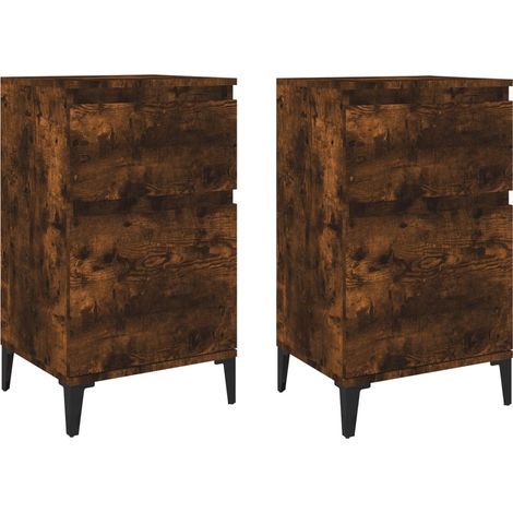 Conjunto de 2 mesitas de noche con dos cajones 40 x 35 x 70 cm madera contrachapada marrón y metal DEC035108
