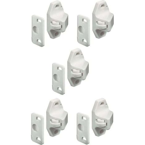 Set mit 5 weißen Universal-Rollriegeln mit aufschraubbarer Kontermutter für Möbeltüren - Crezuo