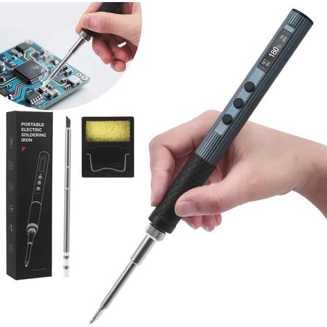 Kit fer à souder précision T12 sans fil, température ajustable 100-450 °C. Livré avec adaptateur GaN 65W et câble USB-C, compact et pratique à transporter. (1/5)