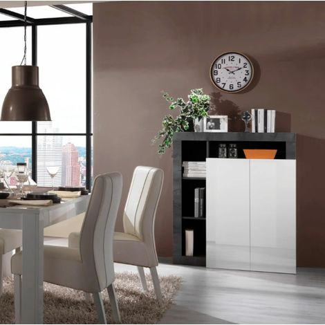 Buffet HAMBURG 2 portes – Blanc laqué brillant / Oxyde (1/5)