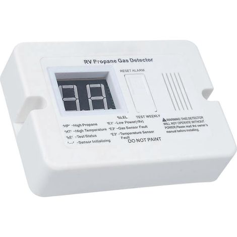 Digitaler Propangasdetektor für Wohnmobile mit 85 dB lautem Alarm, 12 V Gleichstrom, für Wohnwagen und Wohnmobile (Weiß)