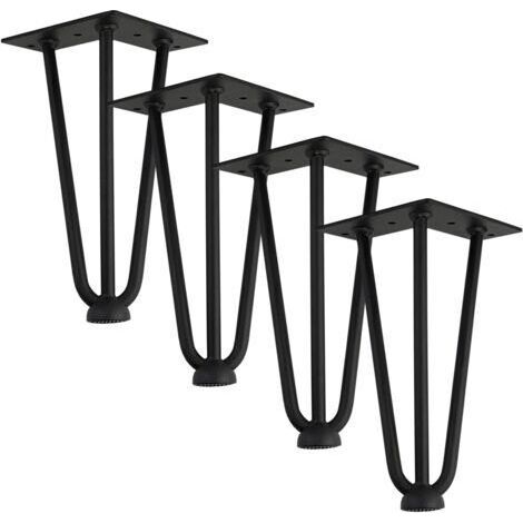 BUNTHAUS [Mise à niveau] Lot de 4 pieds de table barrette, pieds en métal de 20 cm, trois barres de fer, plus solides, avec vis et protecteurs de sol.