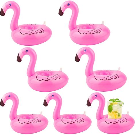 Porte-gobelets gonflables flamant rose, lot de 7, flotteurs pour piscine, porte-gobelets flamant rose pour décorations de fête d'anniversaire estivale (1/5)