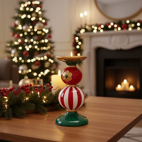 EDG Enzo De Gasperi Portacandela a Sfere Natalizio H23 Ø11 cm Verde Rosso – Decorazione di Natale (1/4)