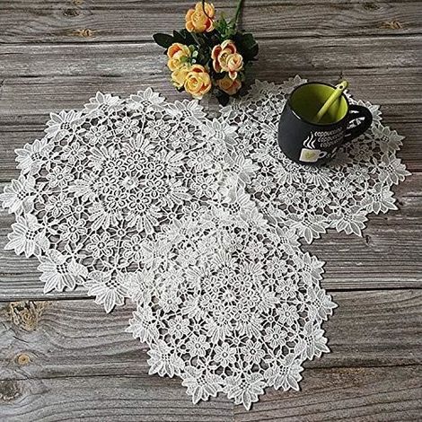 Ensemble de 3 sets de table ronds à broder en dentelle blanche, napperons en dentelle faits à la main, 25 cm-30 cm-35 cm (1/4)