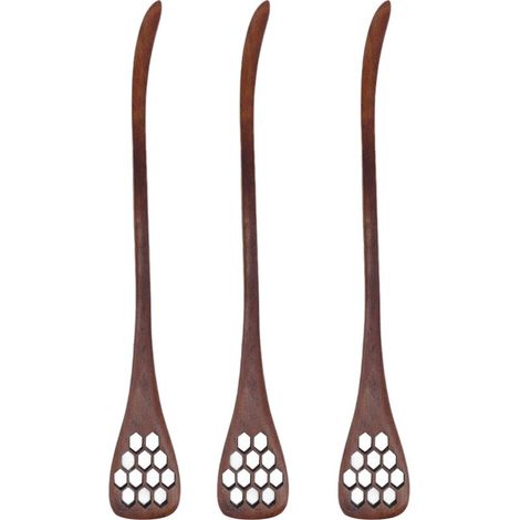 3 Pièces Cuillère à Miel Réutilisable en Bois pour Cuisine Maison Restaurant - Bâton Mélangeur Coloré (1/5)