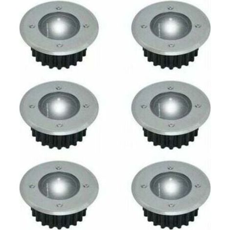 Lot de 6 spots LED solaires encastrables au sol - Ronds - Diamètre : 85 mm - Extérieur résistant au piétement - Façade en acier inoxydable - 6 lampes solaires