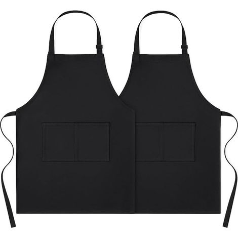 Lot de 2, bavoir réglable unisexe avec 2 poches, cuisine épaisse, chef femme homme, tabliers pour la maison, la cuisine, le restaurant, le café (1/3)