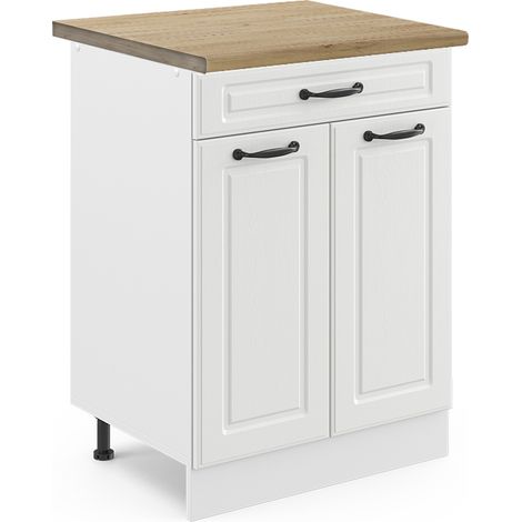 Meuble cuisine R-Line, Blanc campagne, 60 cm avec tiroir, PT Chêne, Vicco