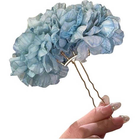 Bâtonnet à cheveux fleuri – Fleur bleue élégante – Idéal pour les fêtes et les vacances – Unique et artistique (1/5)
