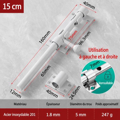 Verrou de porte en acier inoxydable blanc 6 pouces avec trou pour cadenas blanc 6 12 250 g – Livraison gratuite