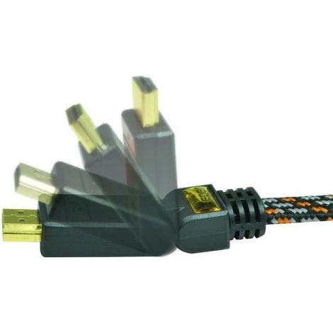 C ble HDMI 1.4 M/M, fiche or 3 mètres, nylon tressé, Ethernet 1 c té 90 c fixe,1 (1/2)