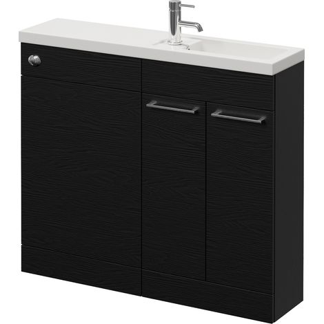 Napoli 250 Nero Oak 1000mm 2 Door Vanity Unit Toilet Suite with Square Silvo Basin - 1000mm - Chrome 160mm HandleWithout Kingston Toilet Pan