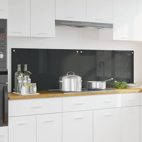 Protection de cuisine 2 pcs-Dosseret de cuisine-Fond de hotte-Crédence de cuisine Gris foncé 90 x 50 cm verre trempé (1/5)