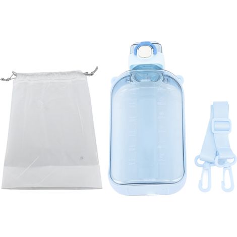 Bouteille d'eau sport 750ml avec indicateur de temps, sangle et grande capacité - Idéale pour le fitness, bleue (1/5)