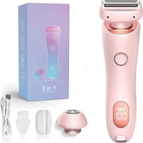 Rasoir pour femme, rasoir 2 en 1 rechargeable pour bras, jambes, visage et maillot, tondeuse bikini électrique sans fil avec tête détachable