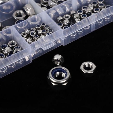 Écrous autobloquants hexagonaux en acier inoxydable 304 et nylon M3-M12 (boîte de 180 pièces) (1/5)