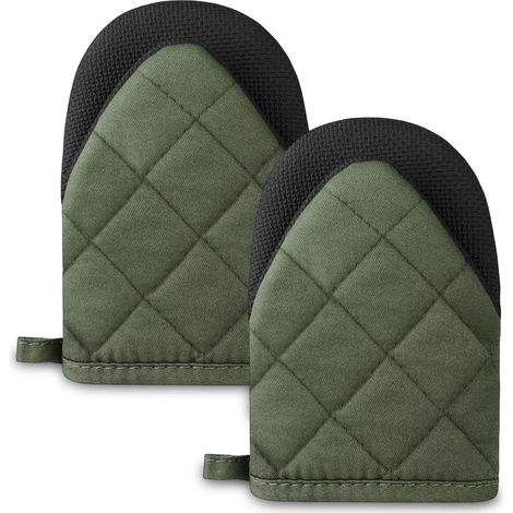 Mini-Ofenhandschuhe, 2er-Set, kleine grüne Handschuhe, hitzebeständig bis 220 °C, rutschfeste Oberfläche und Aufhängeschlaufe. Ofenhandschuhe geeignet zum Backen, Konditoren und Grillen.