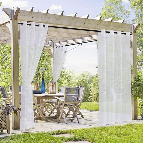2 PCS Rideaux d'extérieur imperméables à œillets pour Salon,Chambre,Porche,pergola,cabane,130 x 214cm,Blanc (1/5)