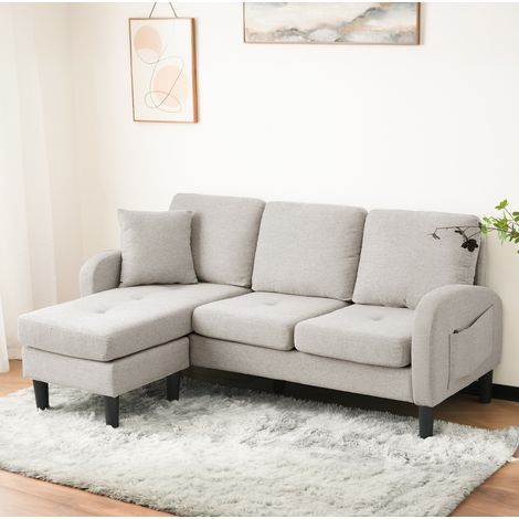 canapé salon d angle modulable 166 cm beige gris OKMYHOME (1/5)
