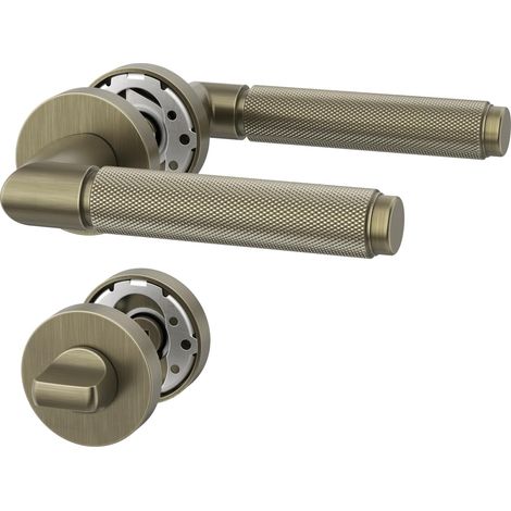 Poignée de porte intérieure Bronze vert avec rosace ronde, ensemble béquille WC avec condamnation, garniture de porte pour salle de bain et toilettes UK0098 (1/5)