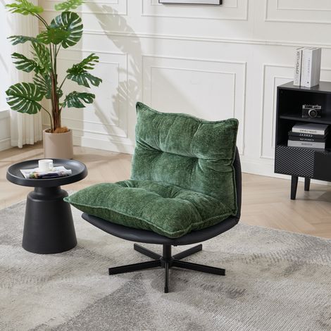 Fauteuil de relaxation pivotant avec dossier réglable sur 3 positions (95°/110°/125°) – pieds en métal noirs, similicuir anti-rayures pour chat, revêtement en chenille et rembourrage en mousse à mémoi (1/5)