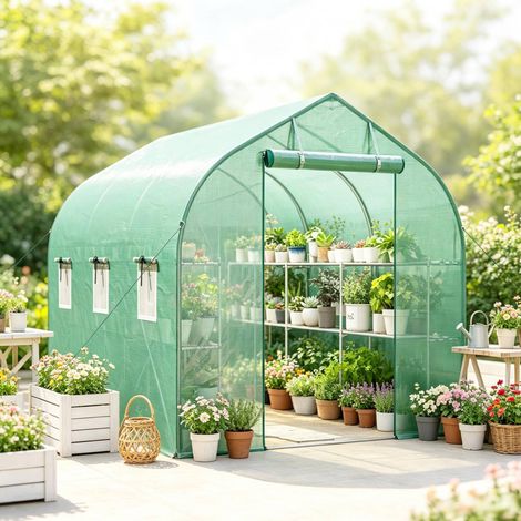 Serre tunnel 198x293x194 cm en acier galvanisé vert, gain de place pour jardin FloraGrace (1/5)